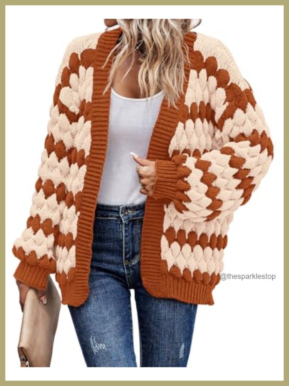 Women's Chunky Cable Knit Open Front Cardigan Lantern Sleeve